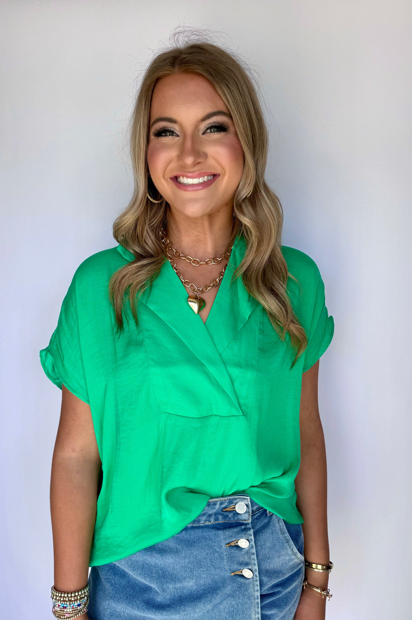 Connie Collared Top- Green