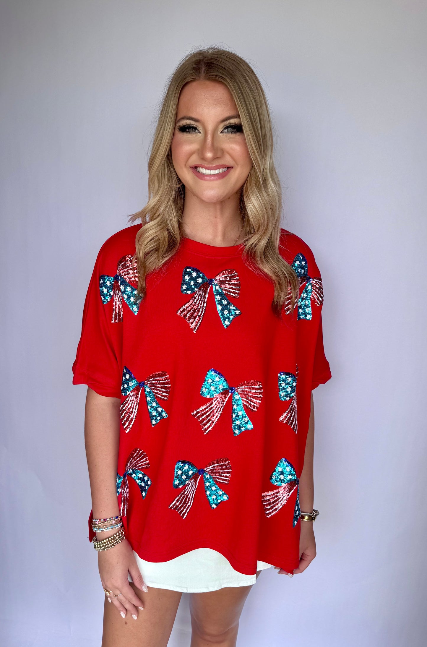 Patriotic Bow Sequin Top