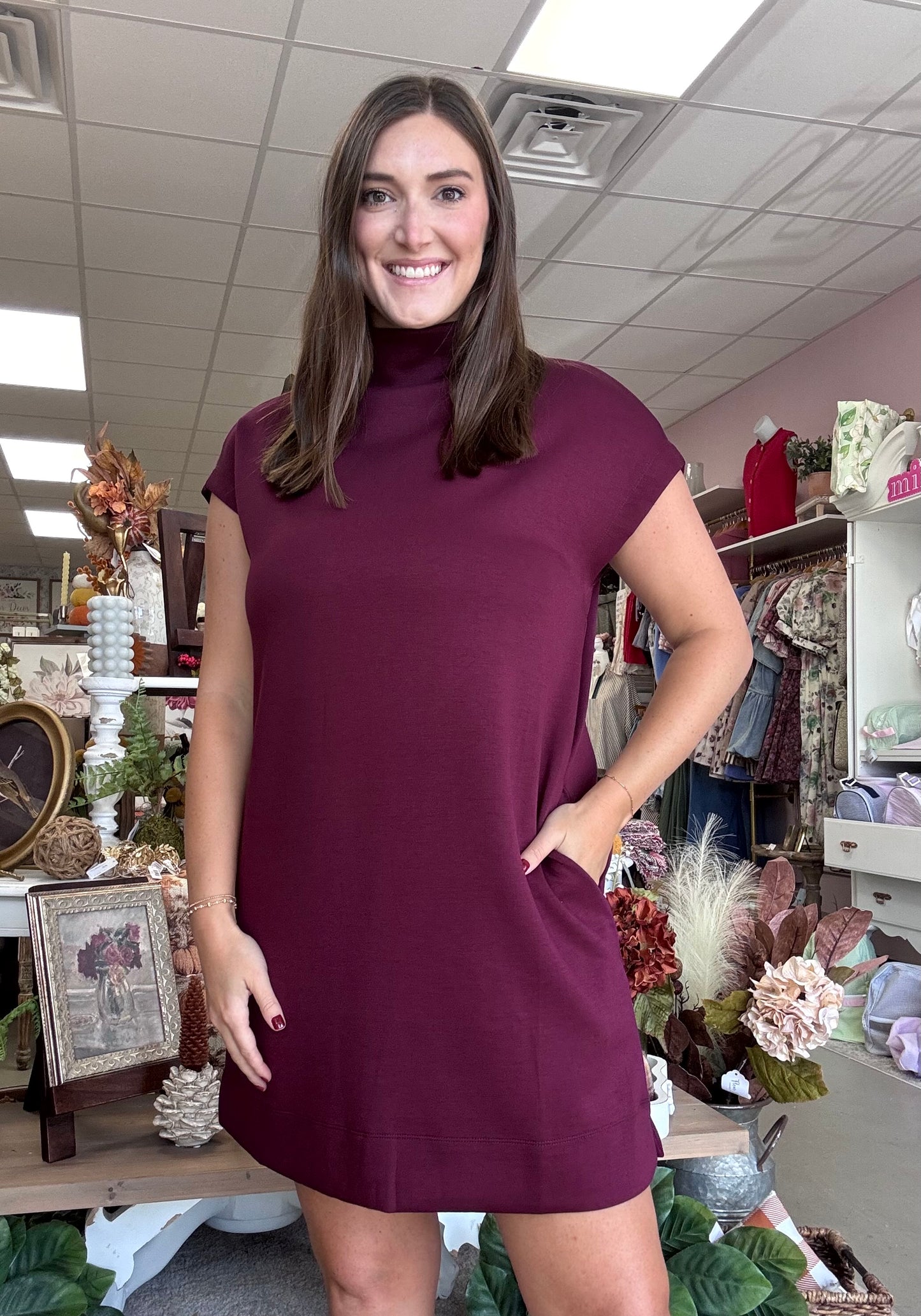 Mock Neck Muse Dress-Wine