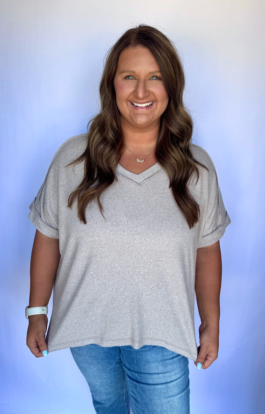 Ashley V Neck Top- Ash Mocha (PLUS)