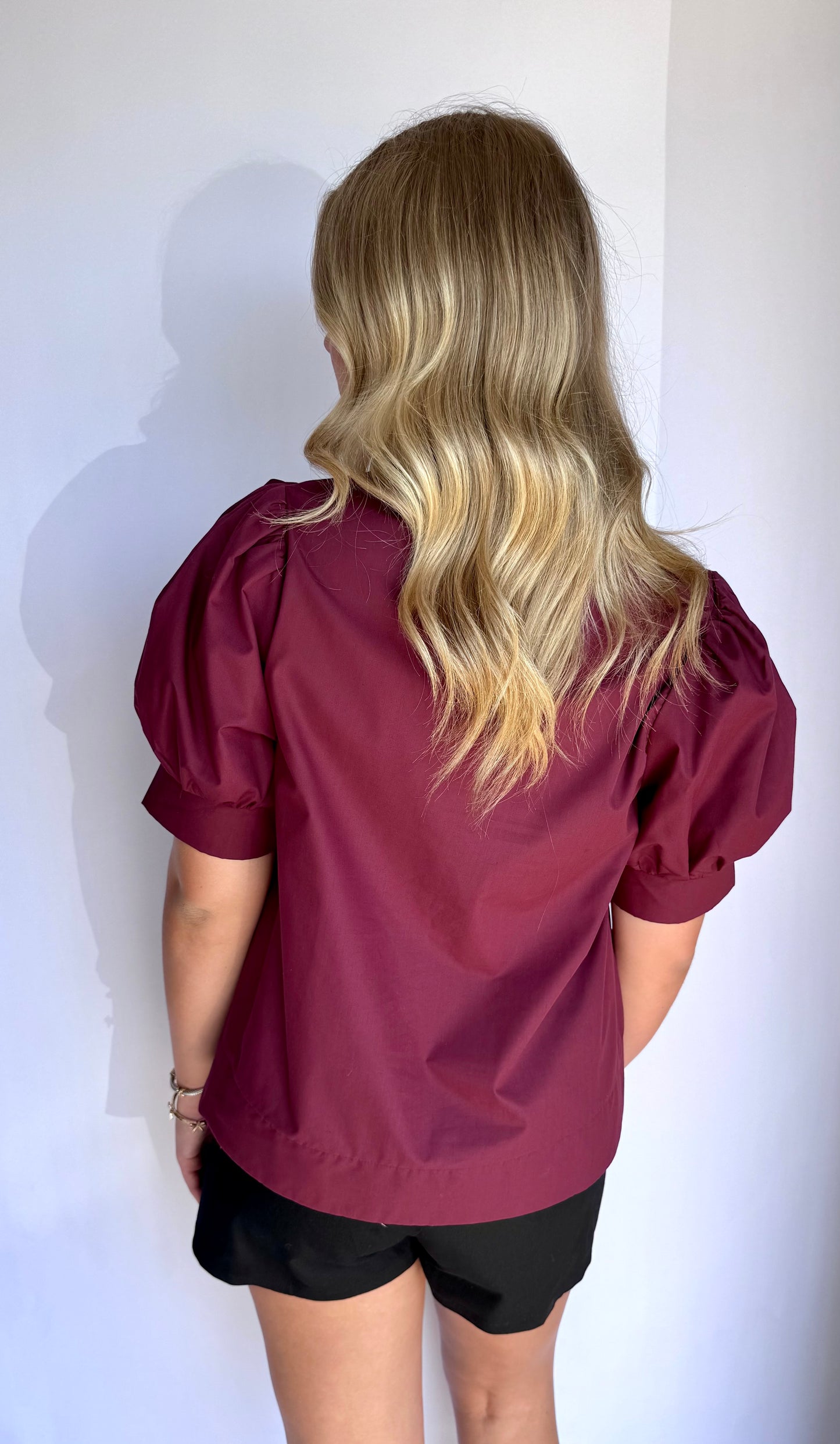 Studded Balloon Sleeve Blouse- Maroon
