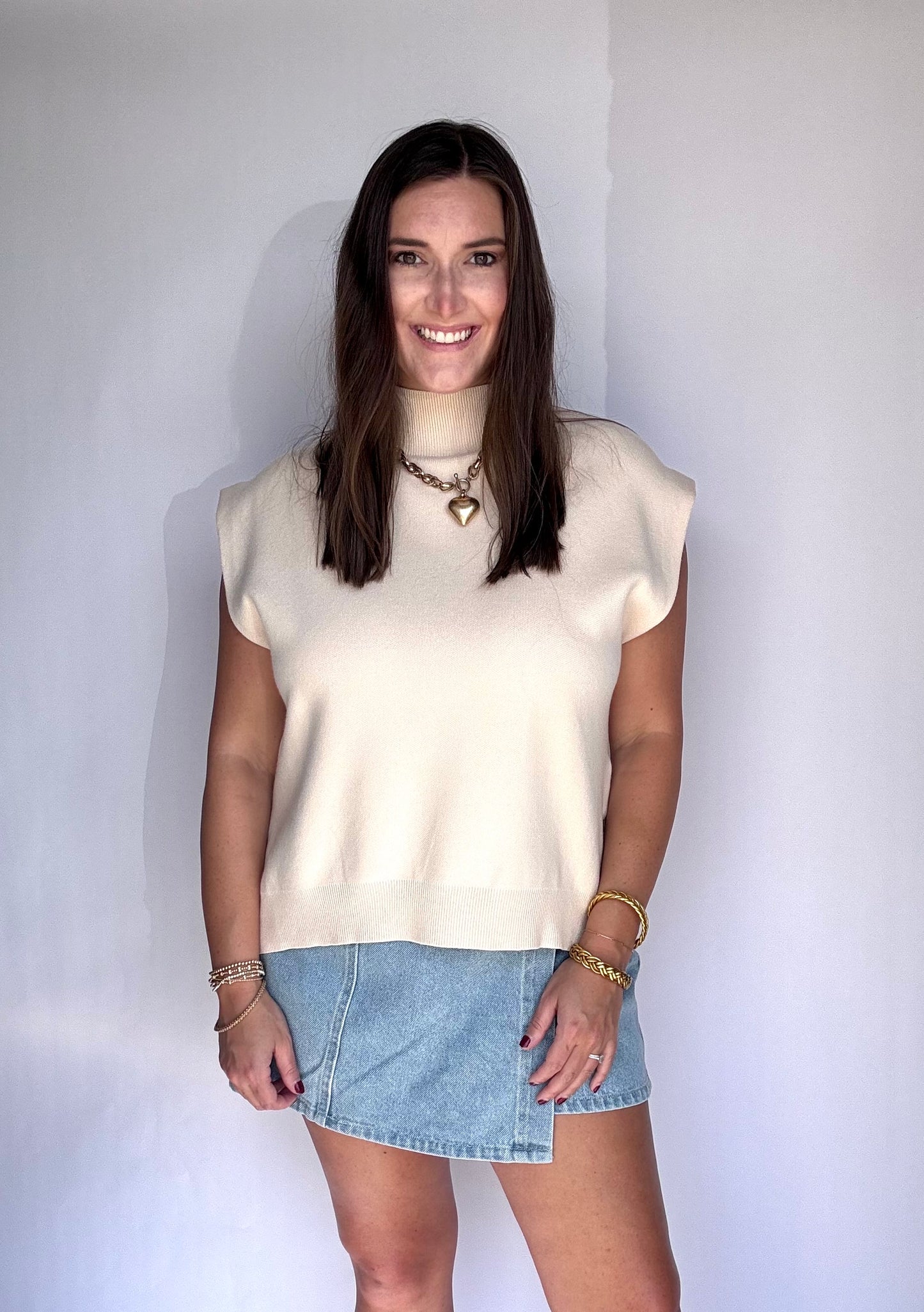 Mock Neck Muscle Tee Sweater-Oatmeal