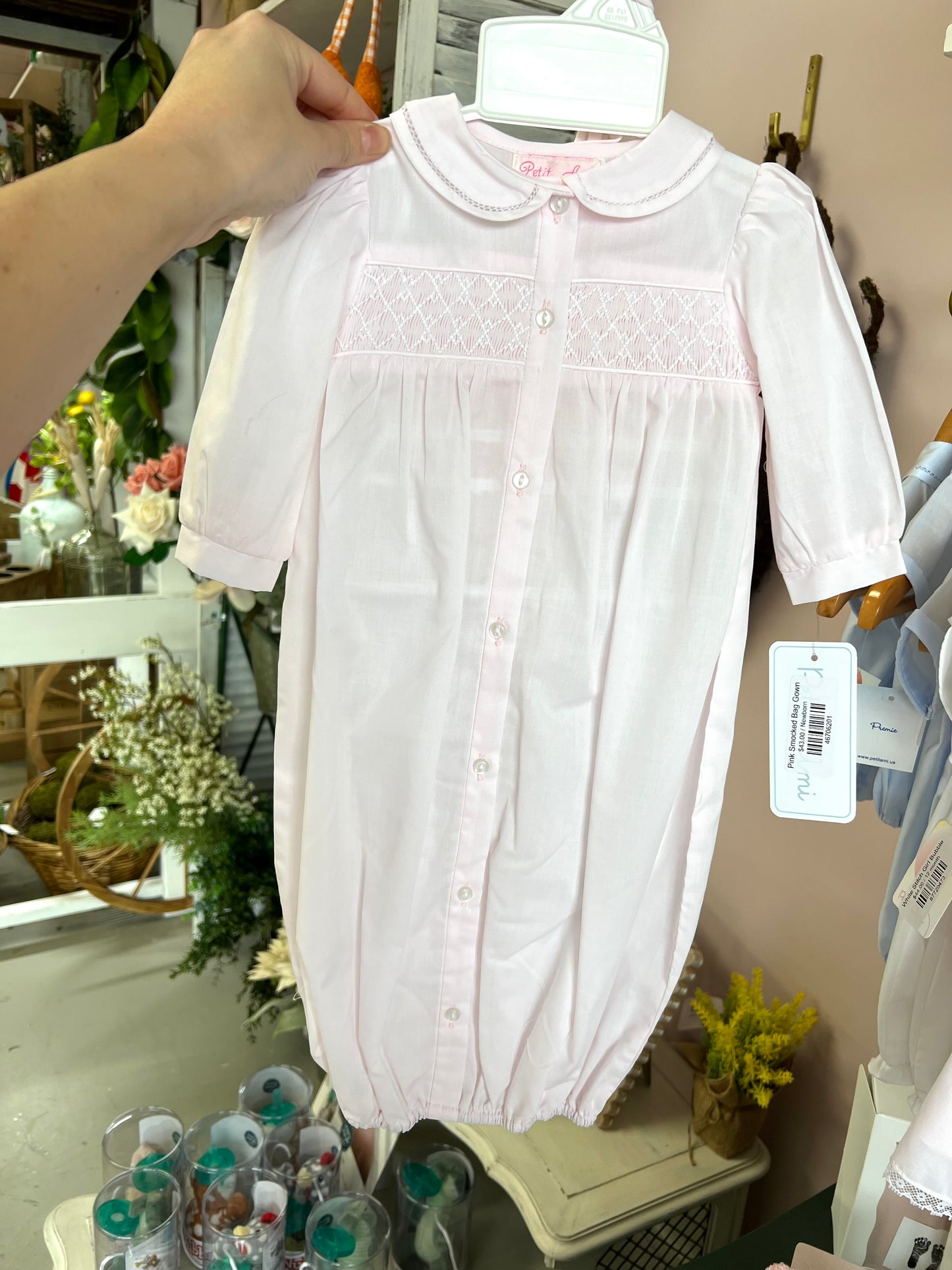 Pink Smocked Bag Gown