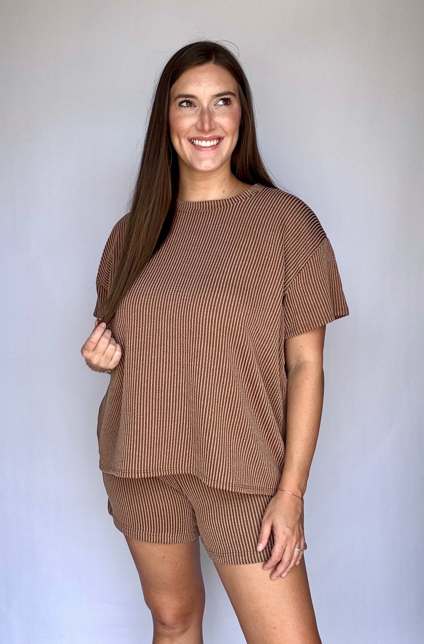 Ribbed Shorts Set (Brown)