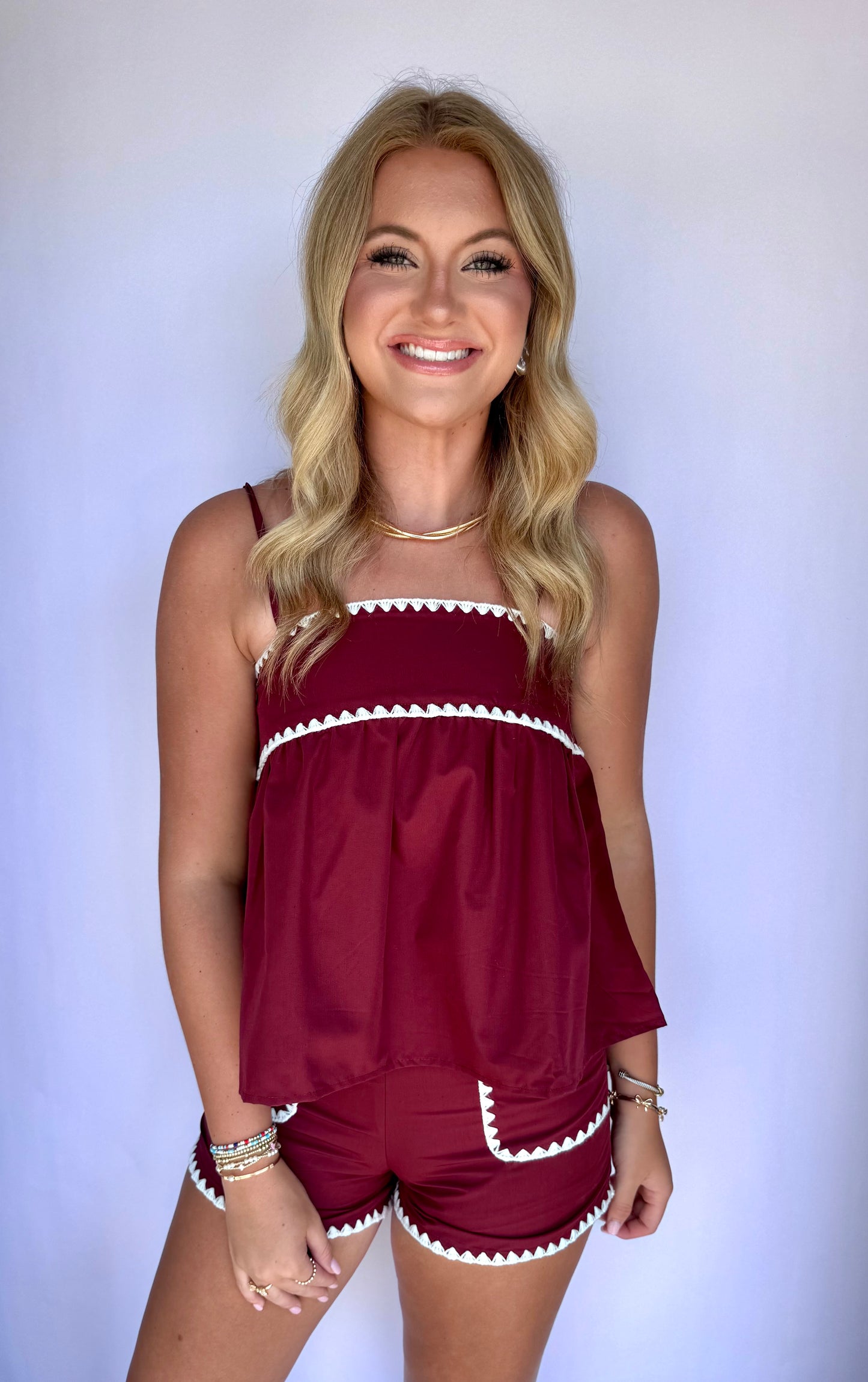 Maroon Stitched Detail Set