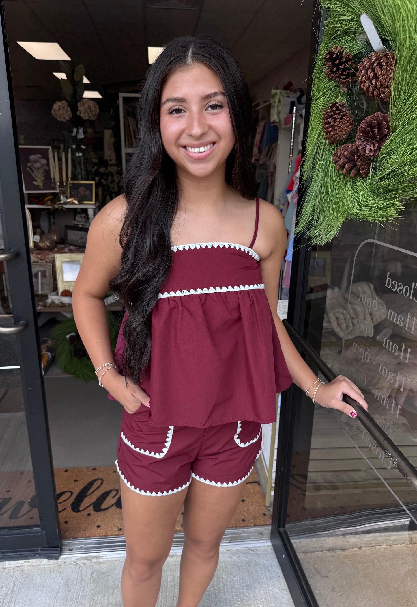 Maroon Stitched Detail Set