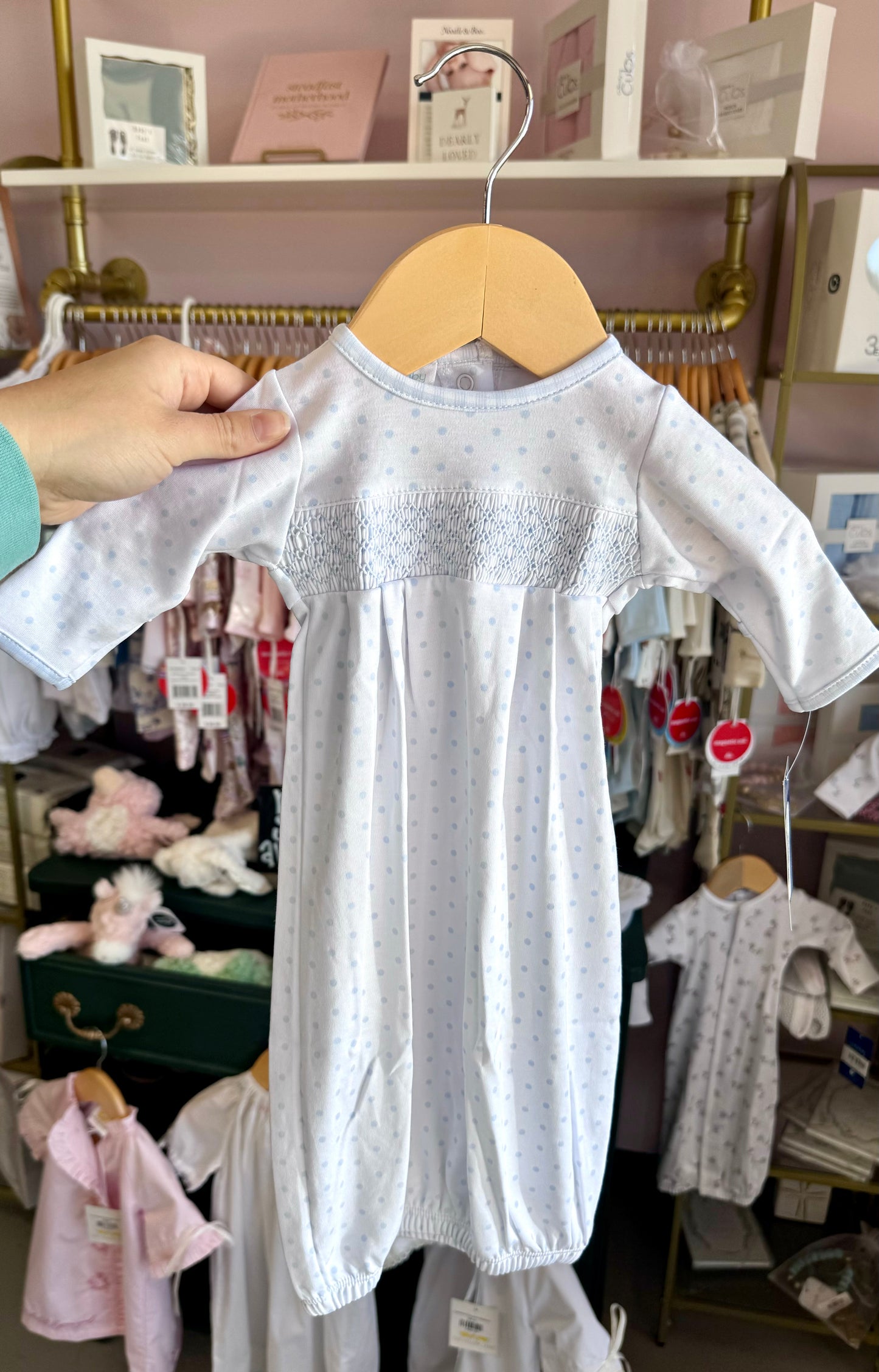 Dots Smocked Gown- Blue