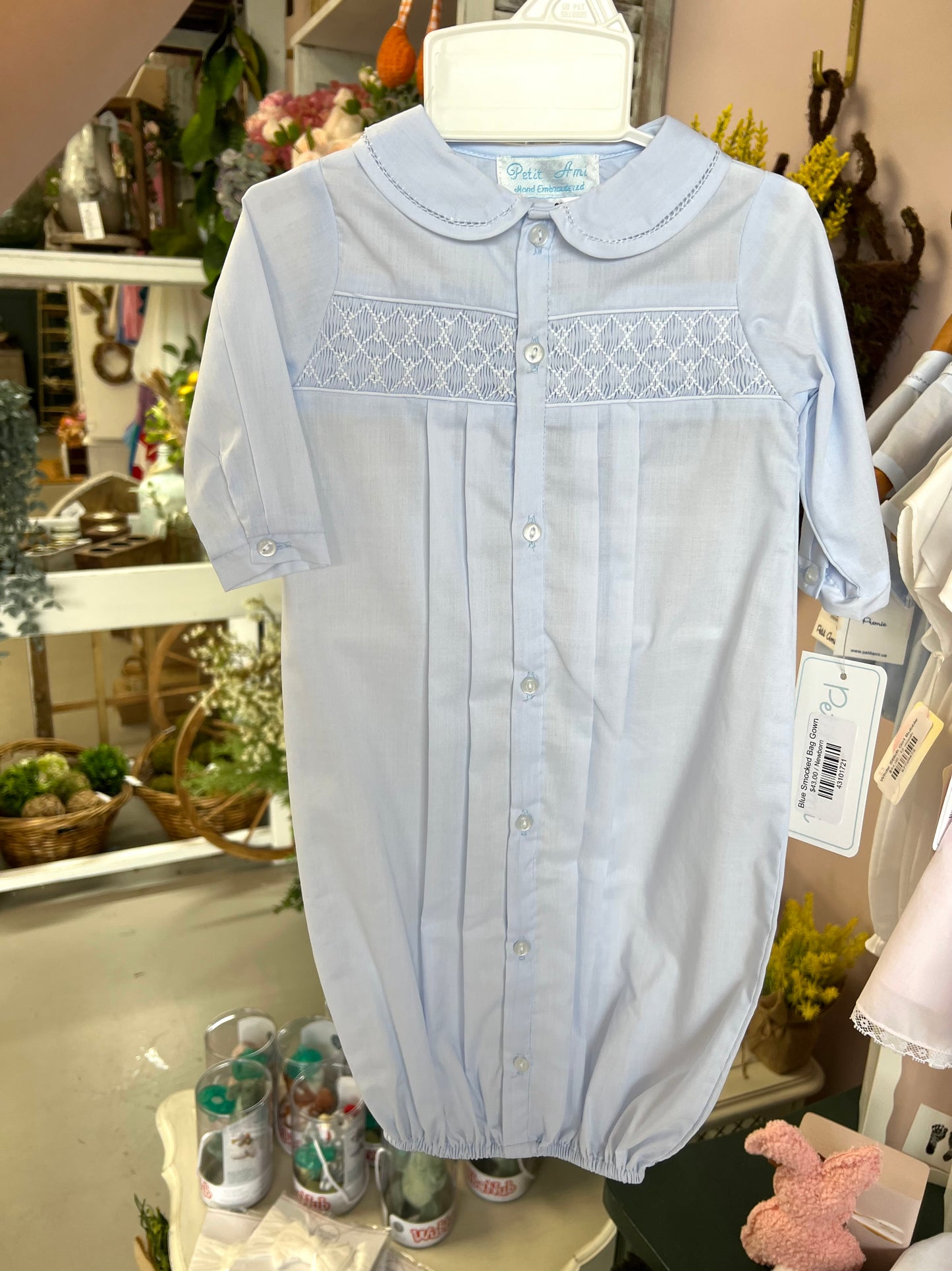 Blue Smocked Bag Gown