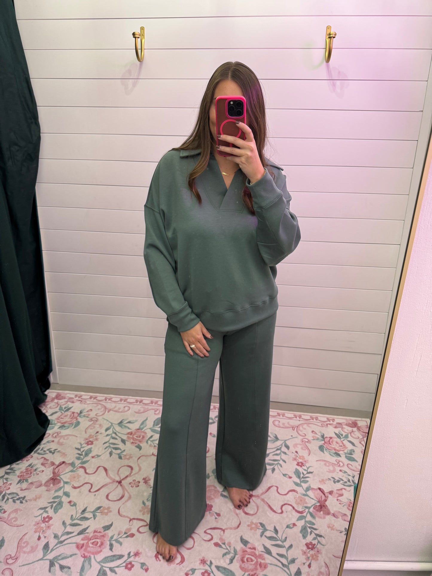 Scuba Collared Pullover Pant Set-Ash Jade
