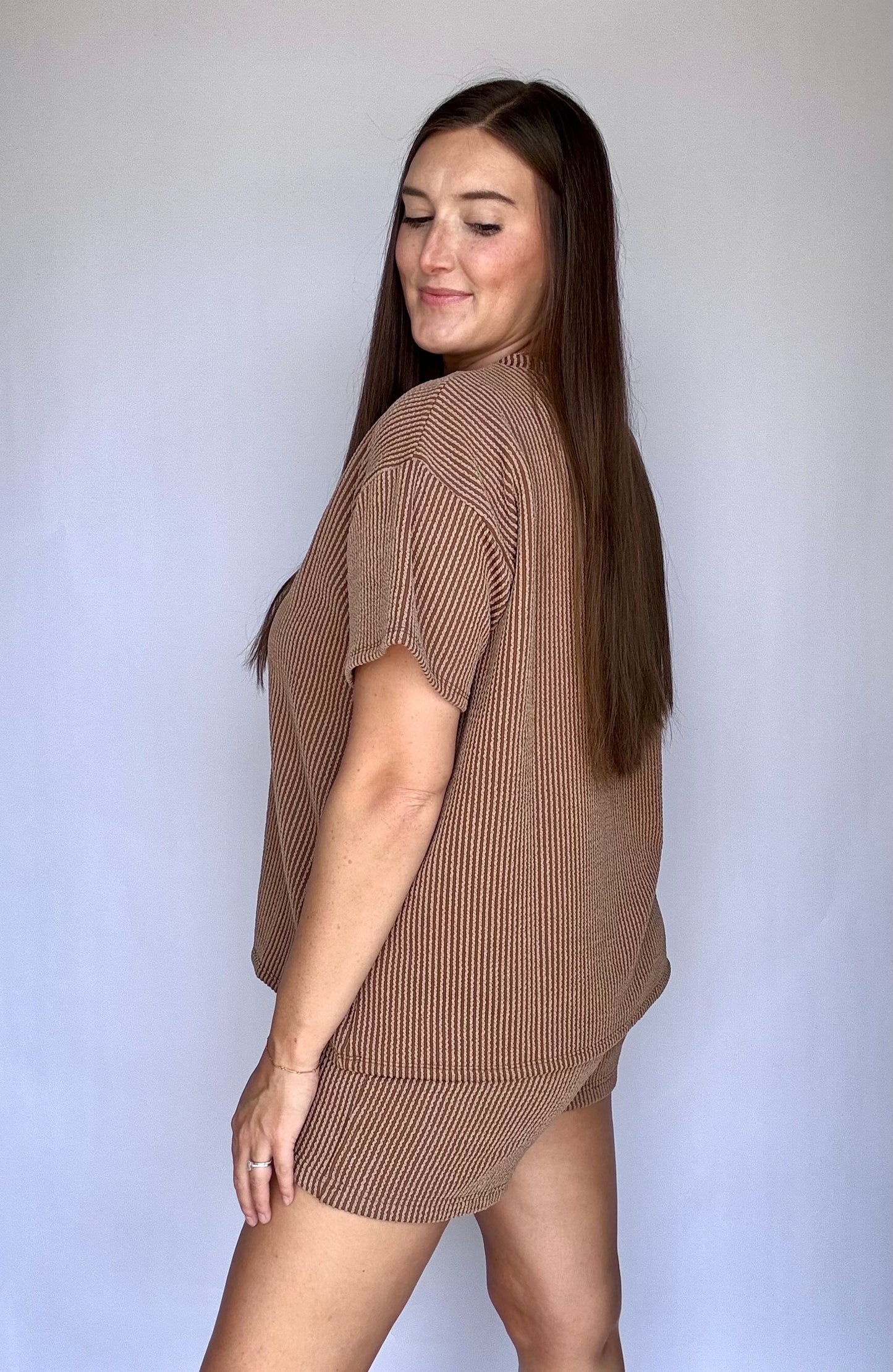 Ribbed Shorts Set (Brown)