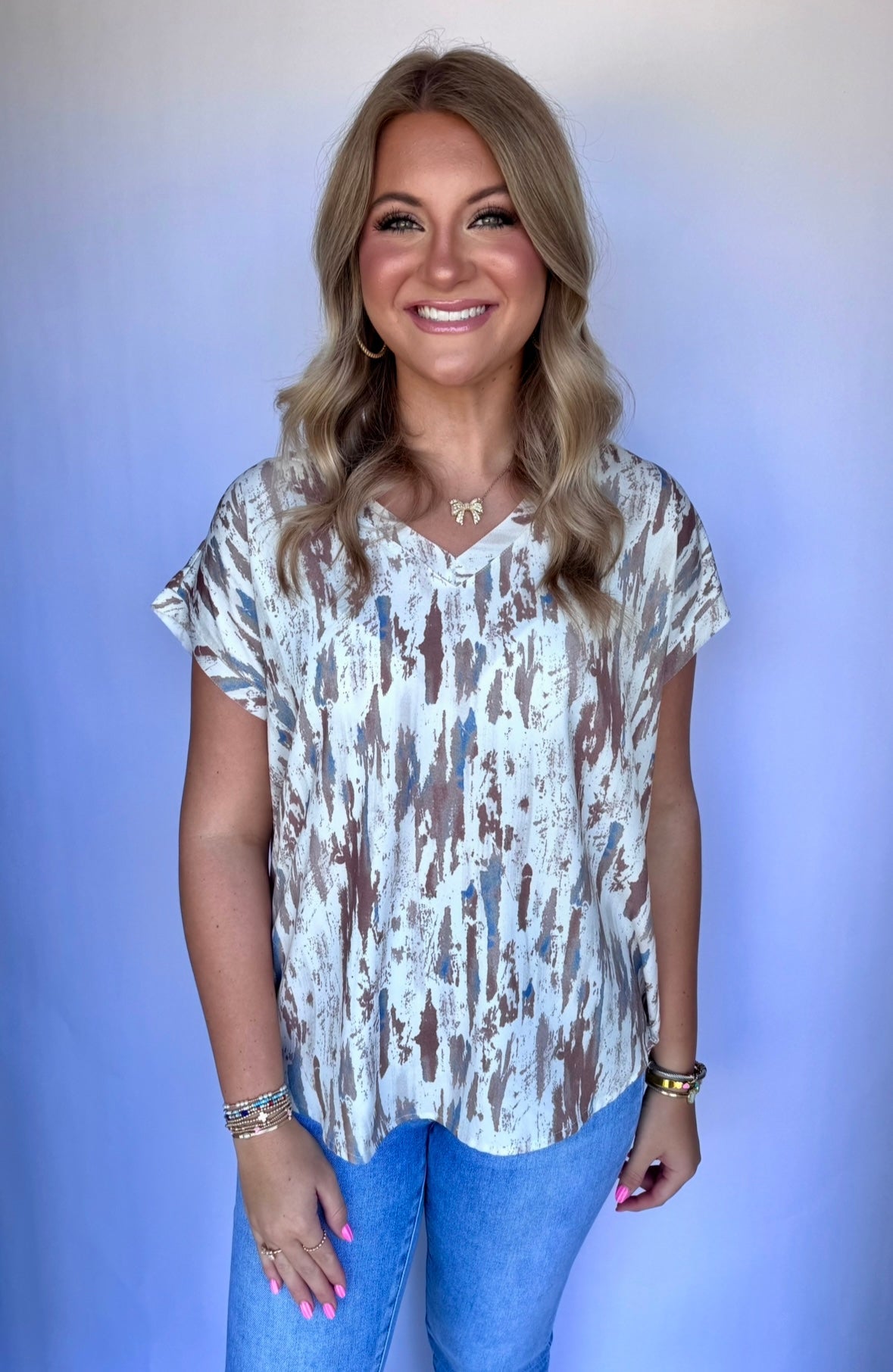 Ivory Abstract Print Top