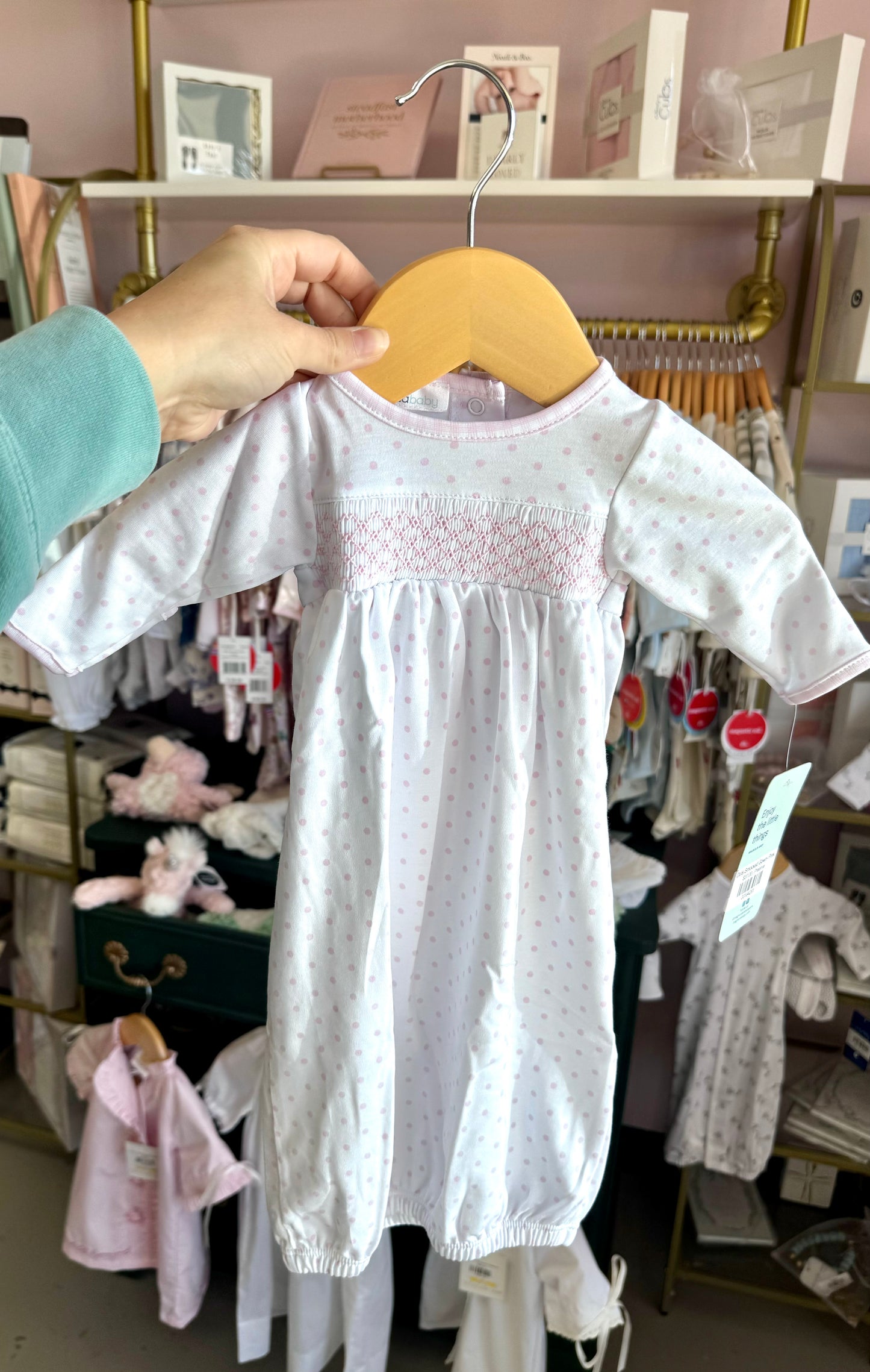 Dots Smocked Gown- Pink