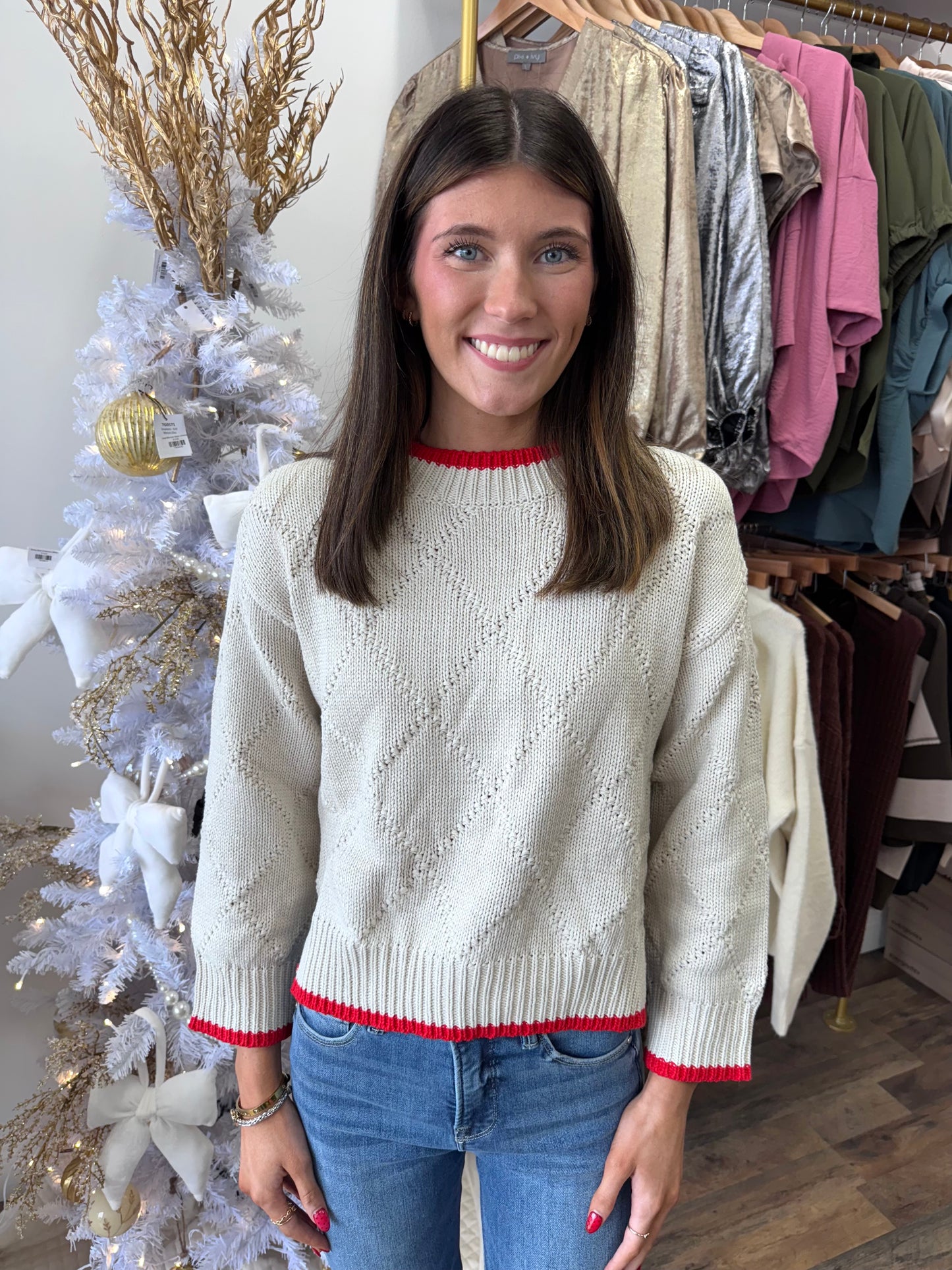 Red Trim Knit Sweater