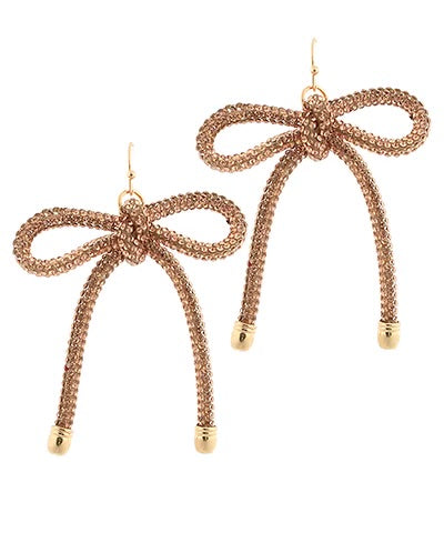 Rhinestone Bow Earrings-Rose Gold