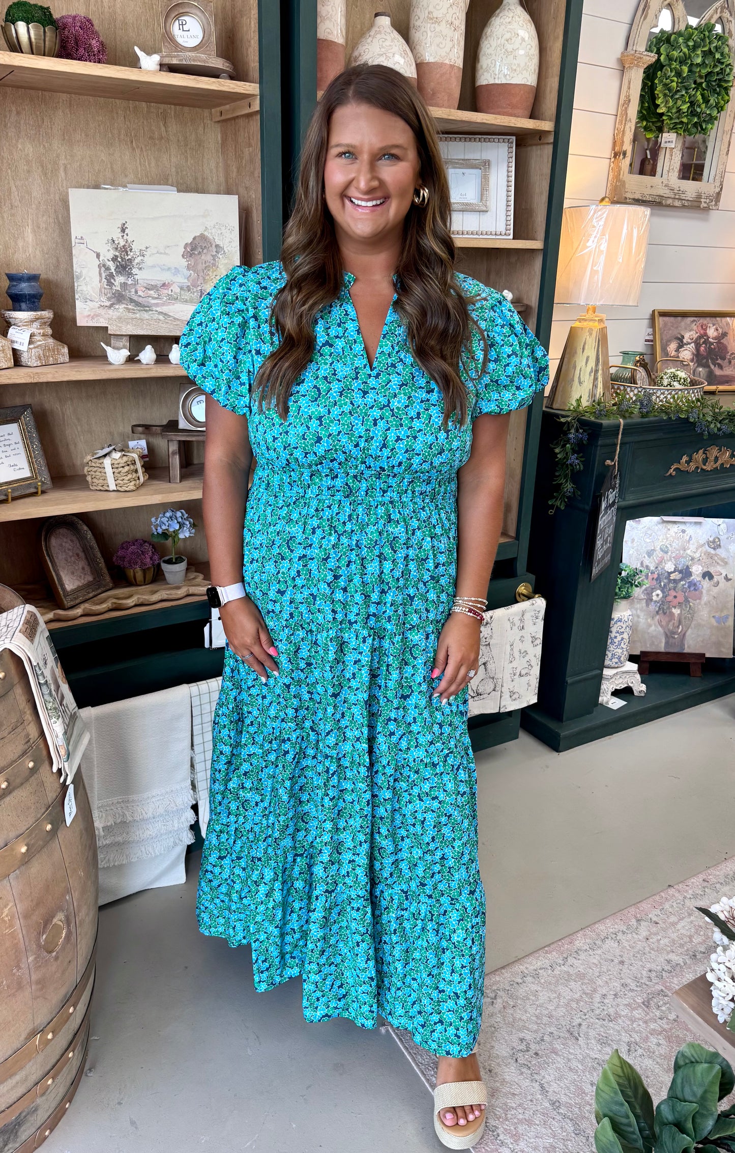 Dressed in Blue Floral Maxi Dress (PLUS)