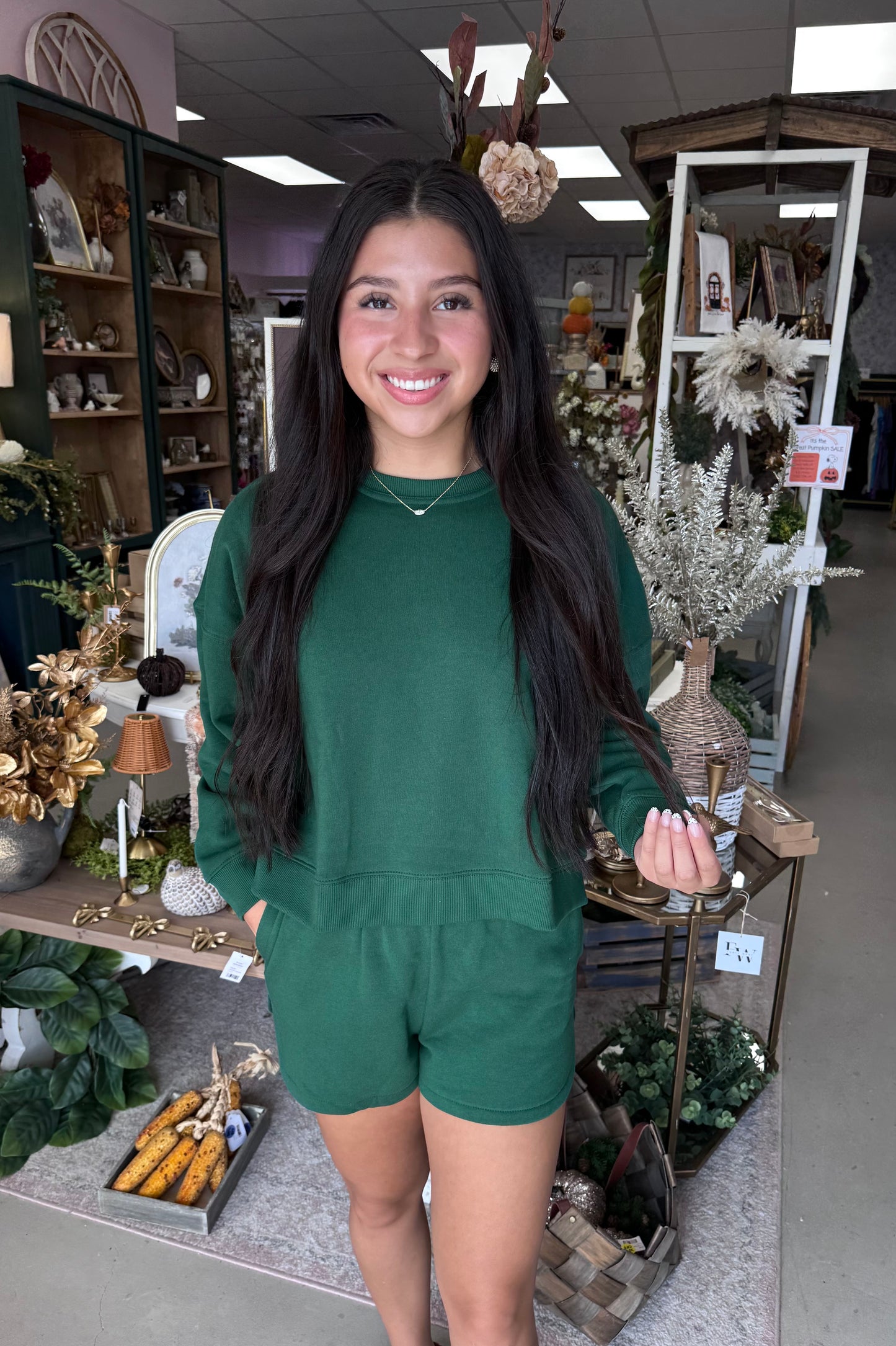 Dark Green Longsleeve Fleece Sweatshirt Set