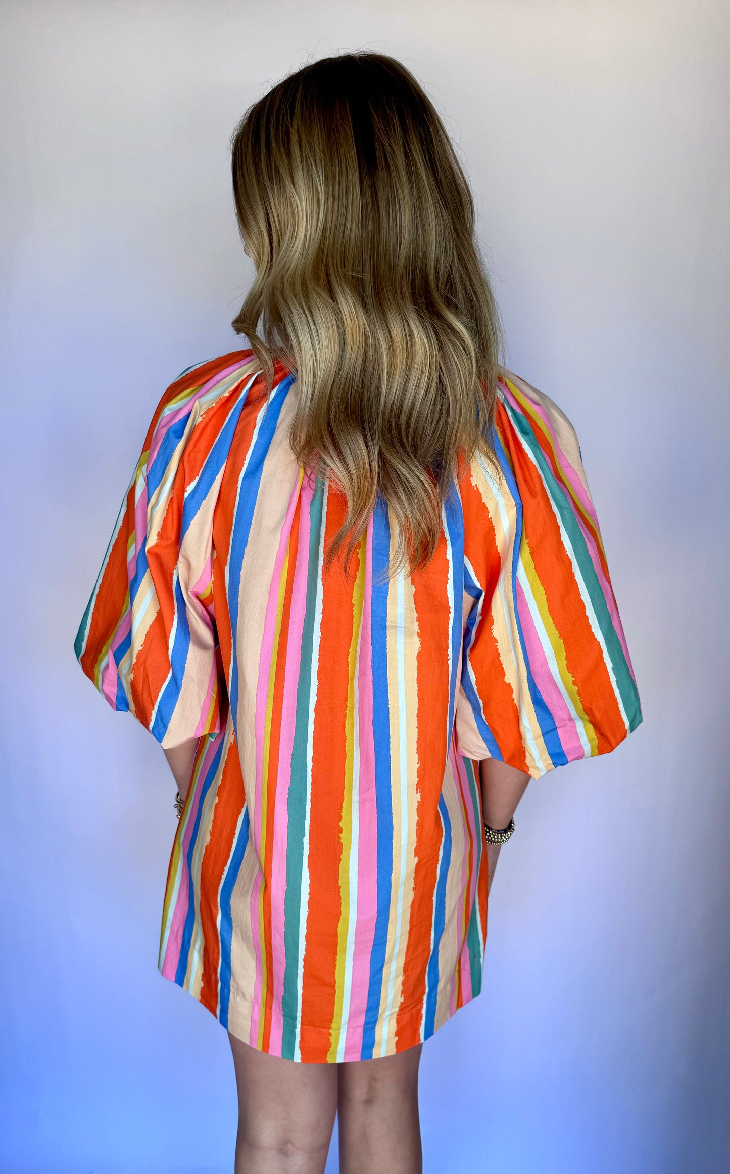 Stripe Poplin Puff Sleeve Dress