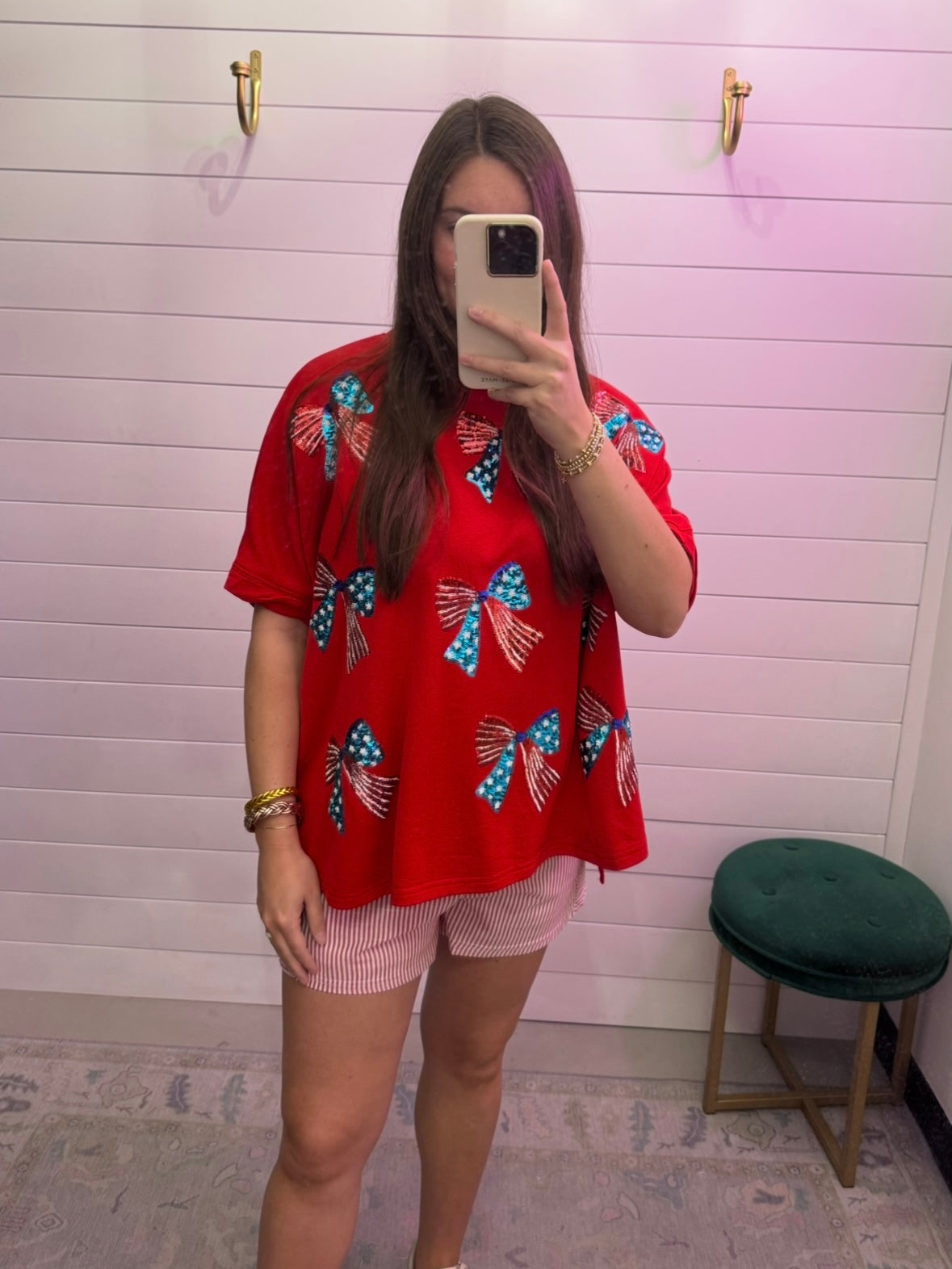 Patriotic Bow Sequin Top