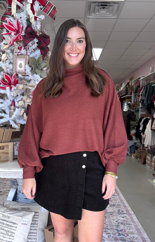 Sienna Knit Balloon Sleeve Top- Rust
