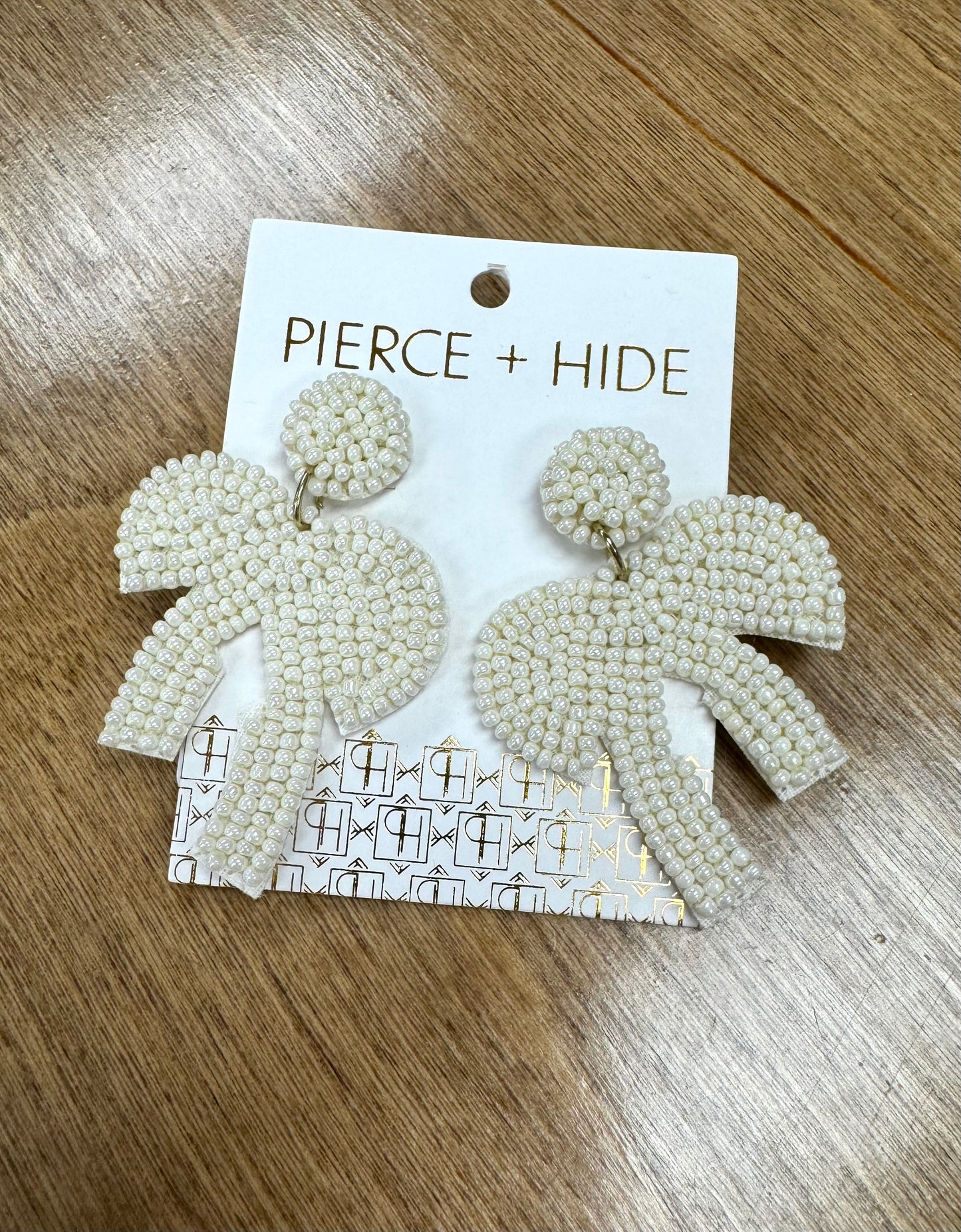 White Beaded Bow Earrings