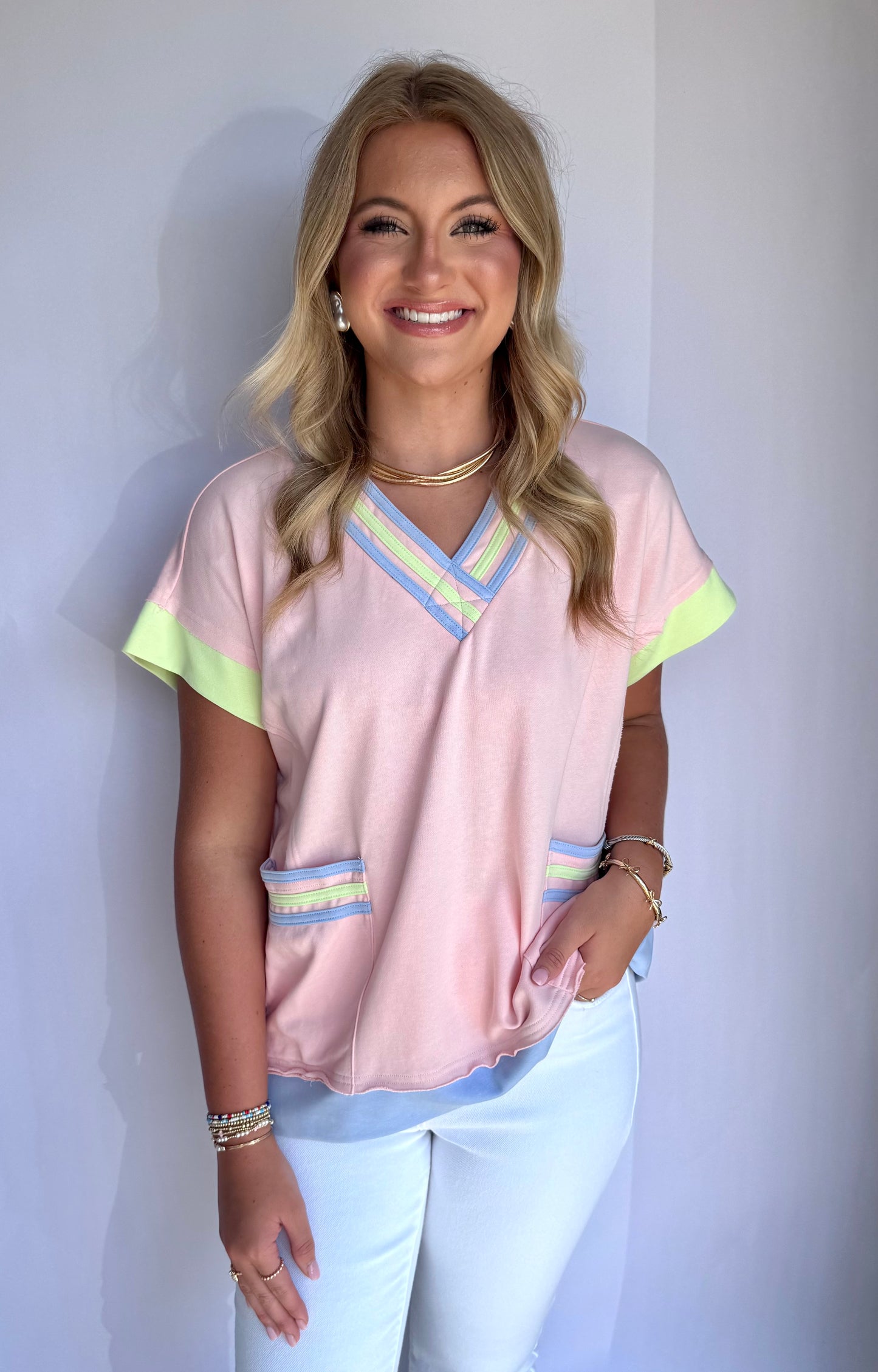 Terry Pink Colorblock Top