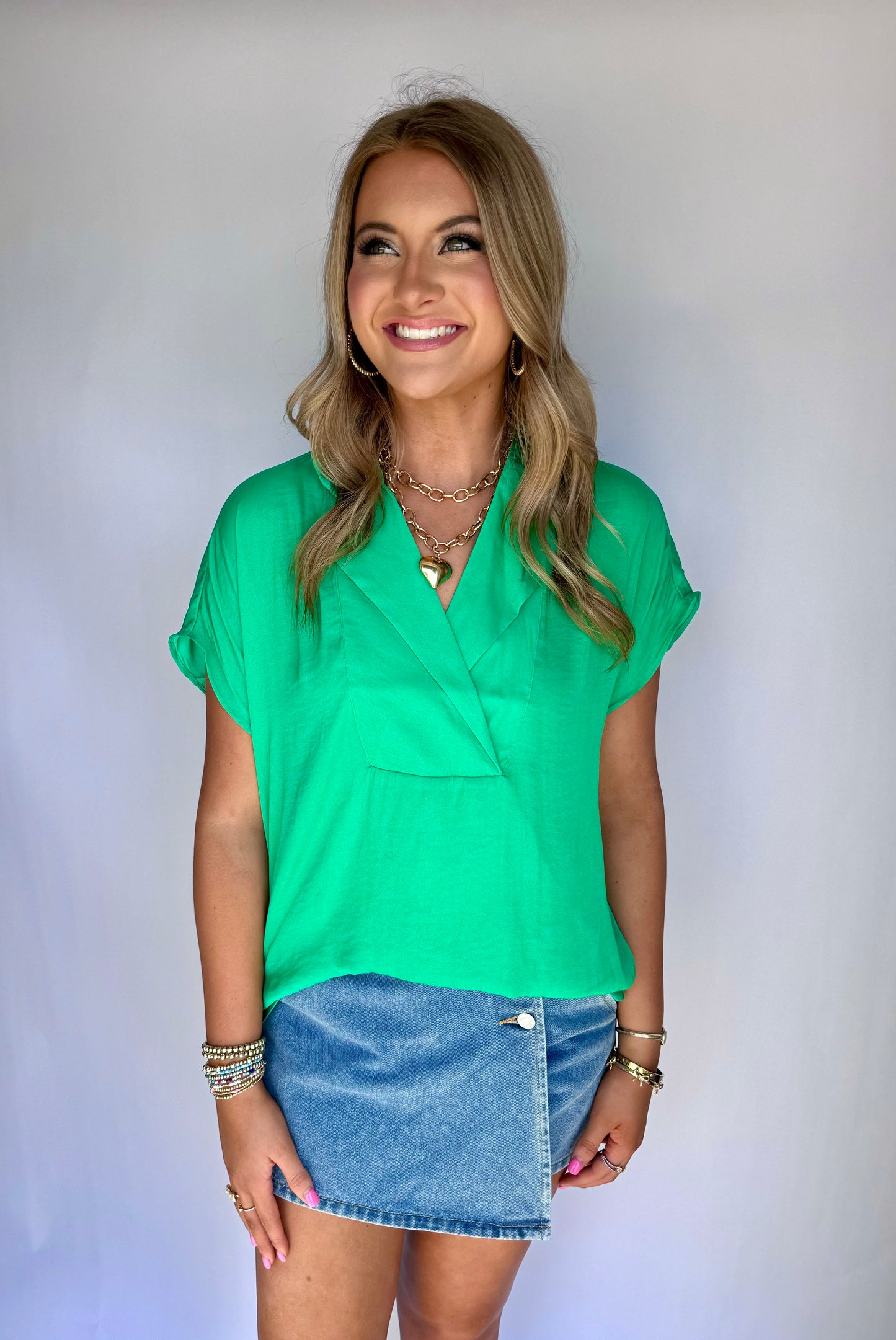 Connie Collared Top- Green