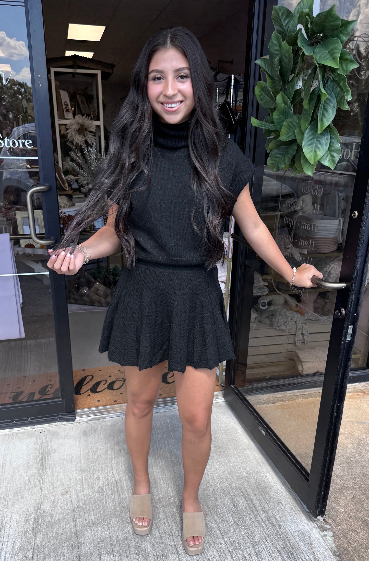 Trinity Top & Pleated Skort Set-Black