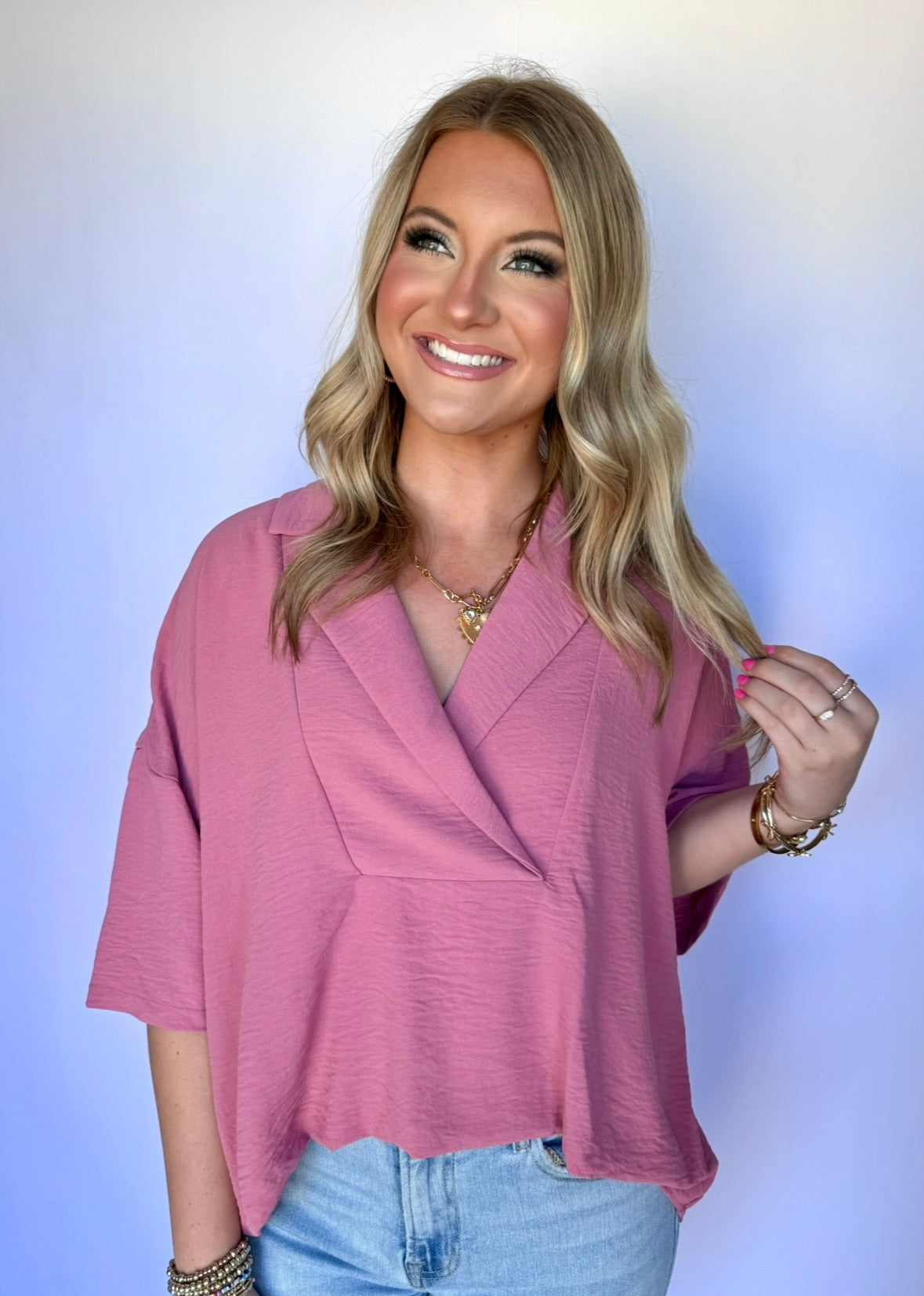 Dusty Pink Collared Top