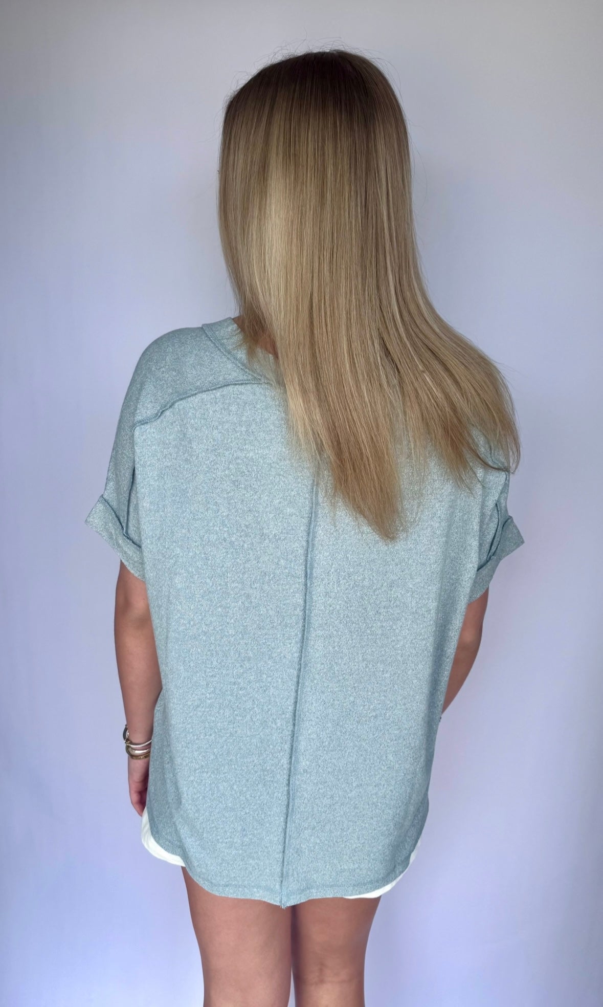 Ashley V Neck Top-Blue Gray