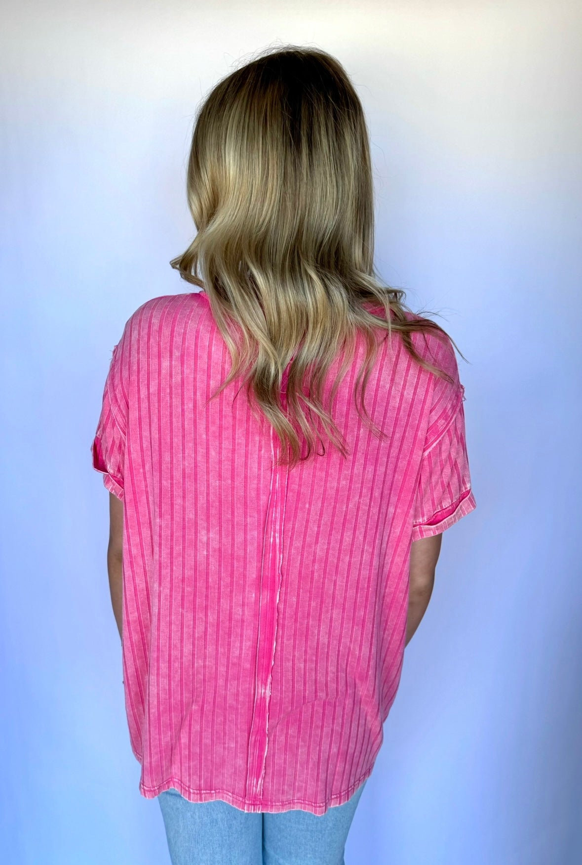Carlie Acid Wash Ribbed Top- Fuschia
