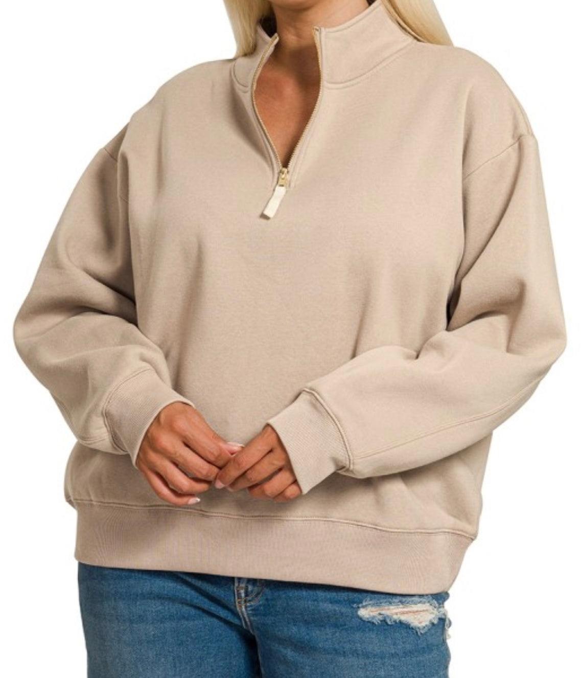 Fleece Half Zip Pullover- Ash Mocha (PLUS)