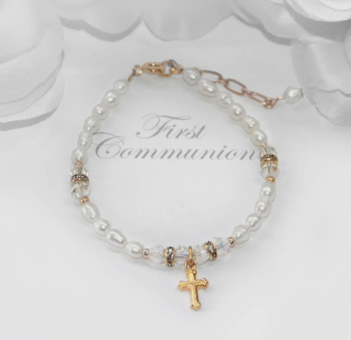 First Communion Gold Cross Bracelet 6”
