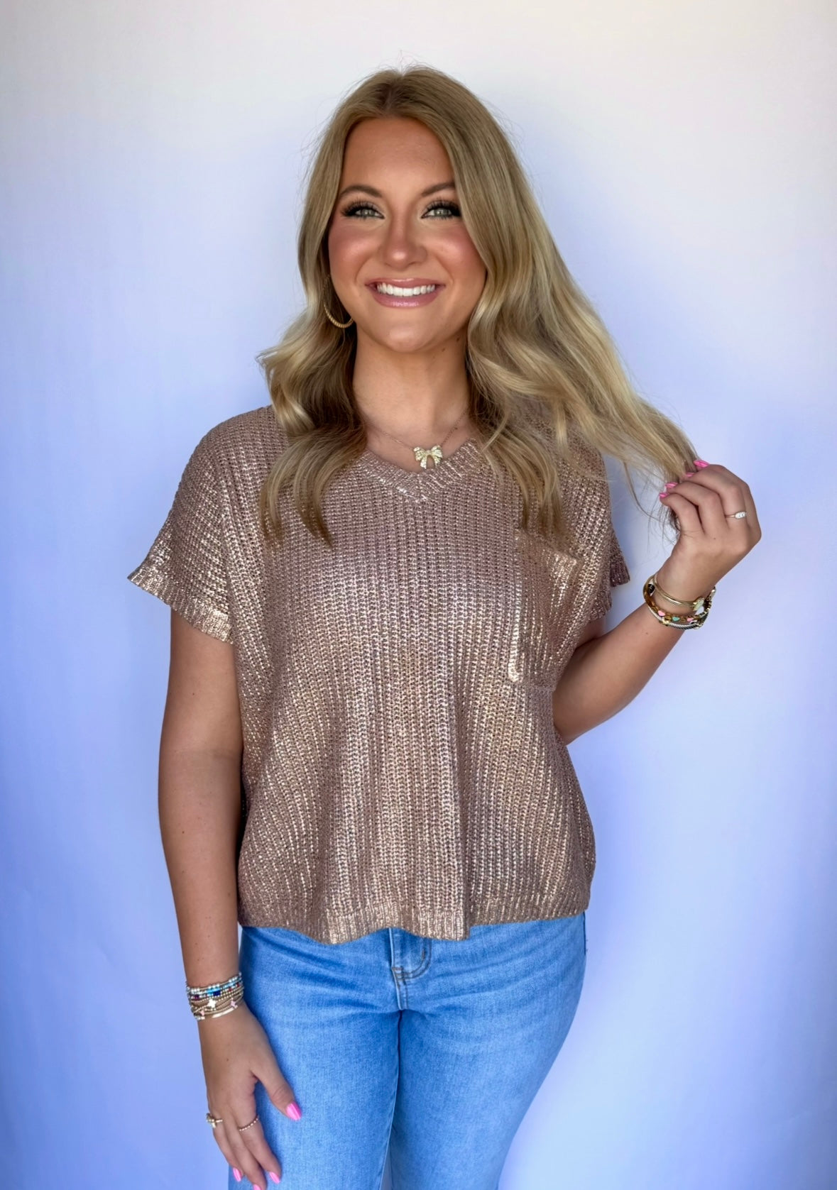 Metallic Gold Sweater Top