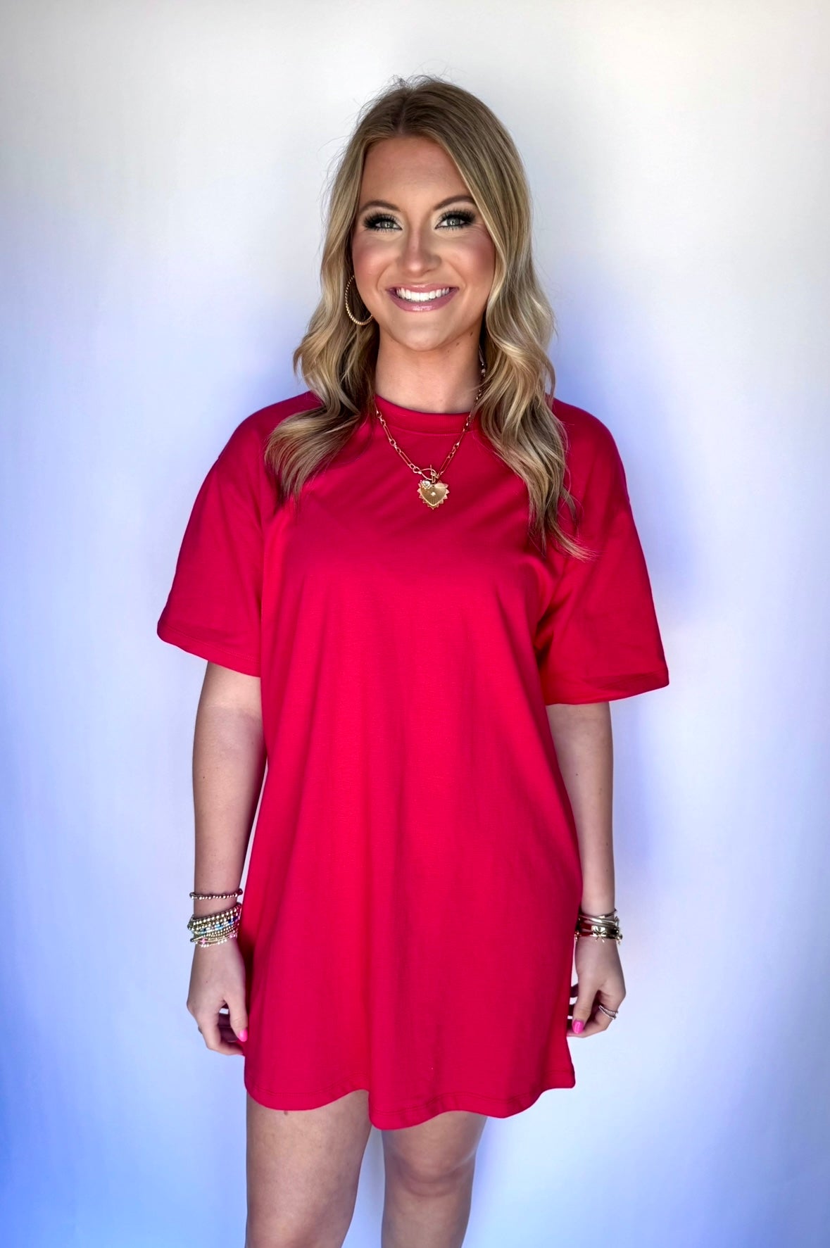 Candice T Shirt Dress- Red