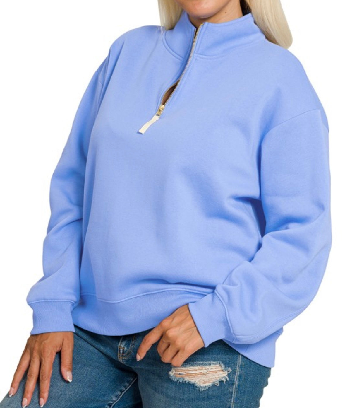 Fleece Half Zip Pullover-Blue (PLUS)