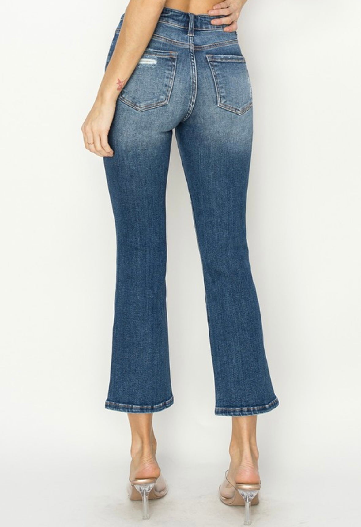 Dark Wash High Rise Crop Flare Denim (PLUS)