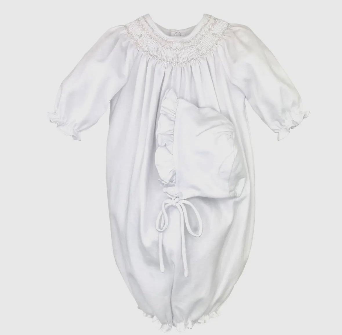 White Smocked Knit Convertible Bag Gown