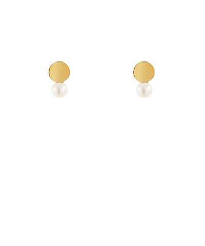Pearl & Gold Disc Stud Earrings