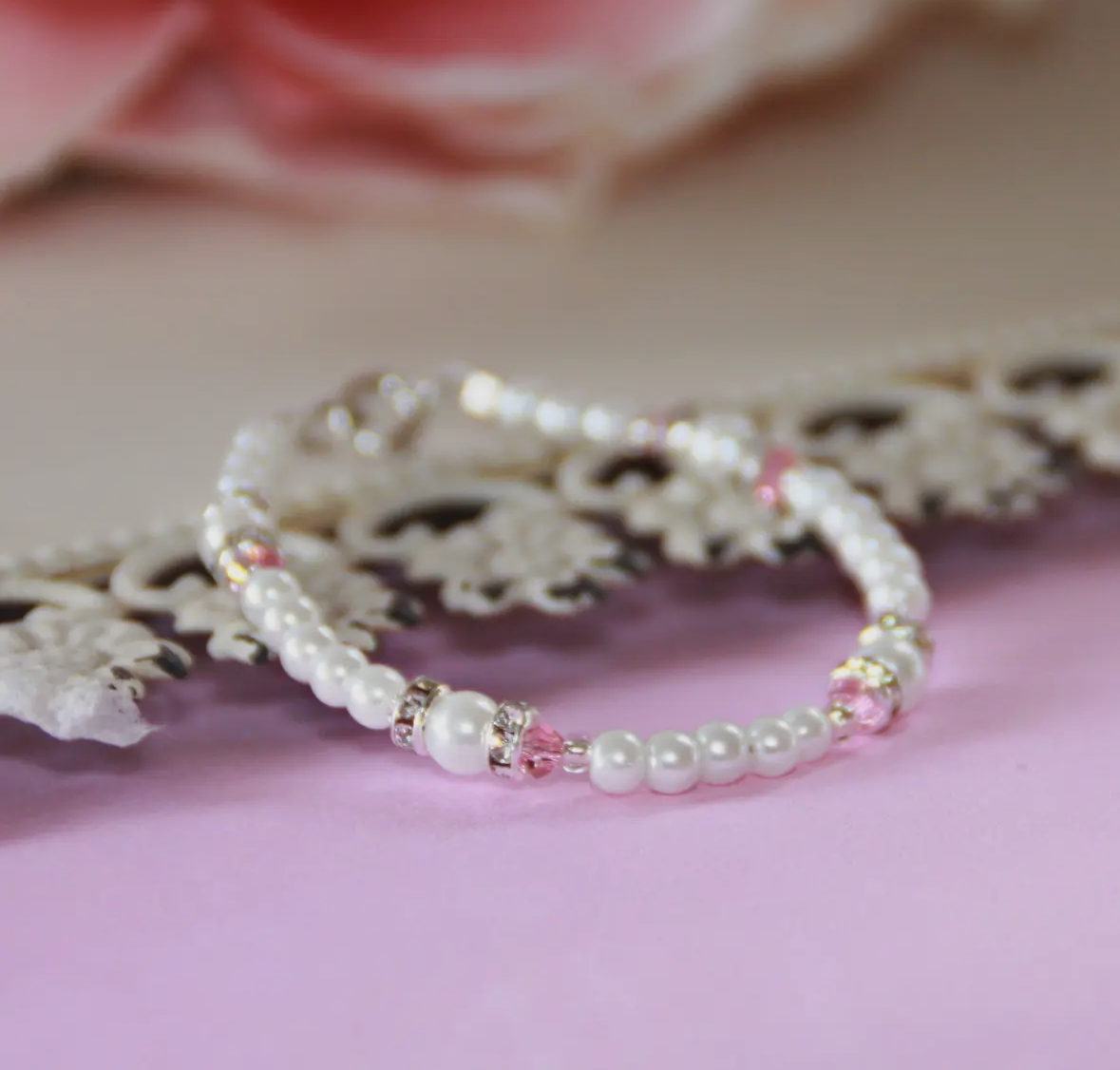 Oh So Pretty Glass Pearl & Pink Crystal Bracelet