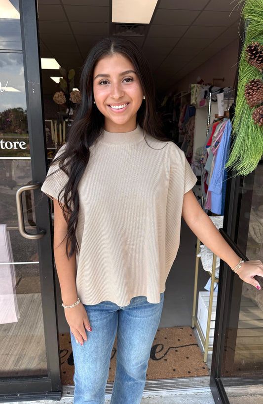 Mock Neck Sweater Top- Light Mocha