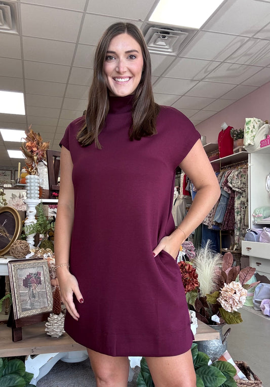 Mock Neck Muse Dress-Wine