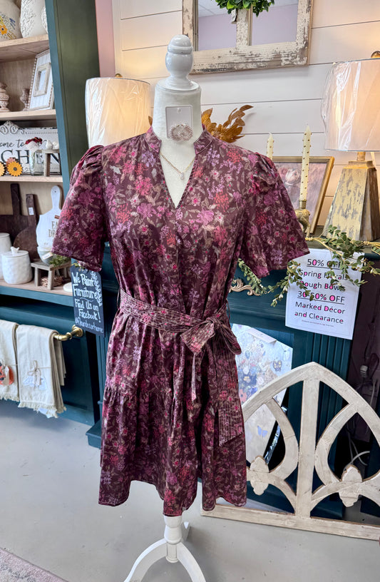 Brown Fall Floral Print Dress