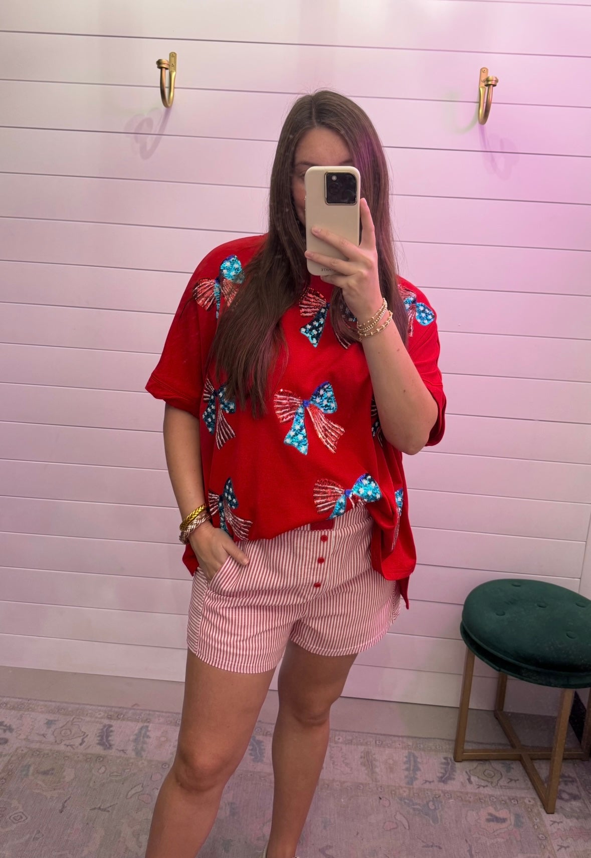 Patriotic Bow Sequin Top