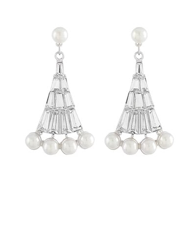 Pearl Trim Rhinestone Earrings-Silver
