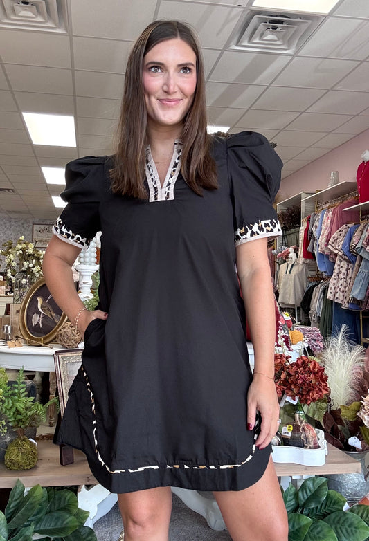 Lena Leopard Dress-Black