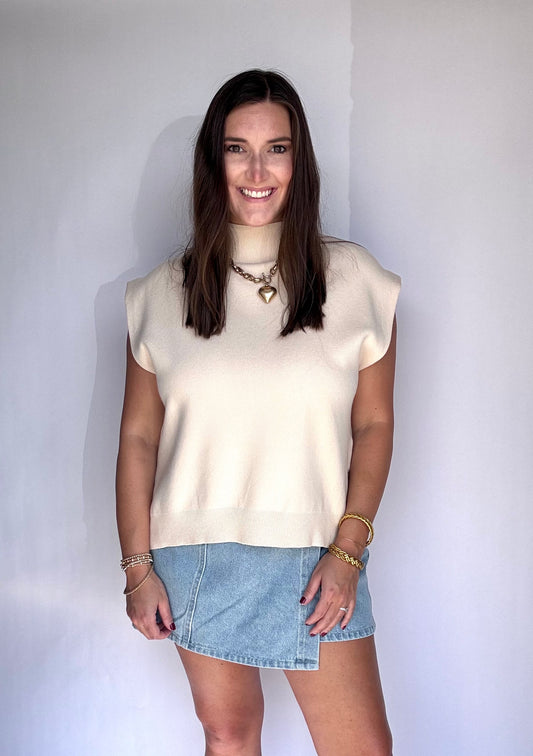 Mock Neck Muscle Tee Sweater-Oatmeal