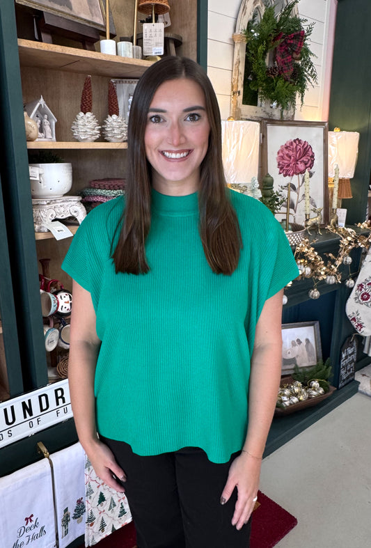Mock Neck Sweater Top-Green