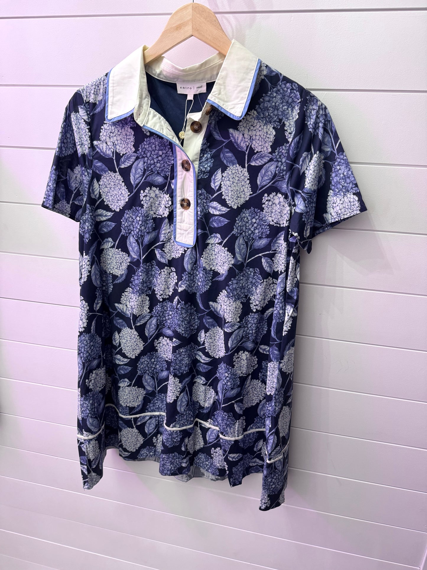 Navy Button Front Floral Print Dress