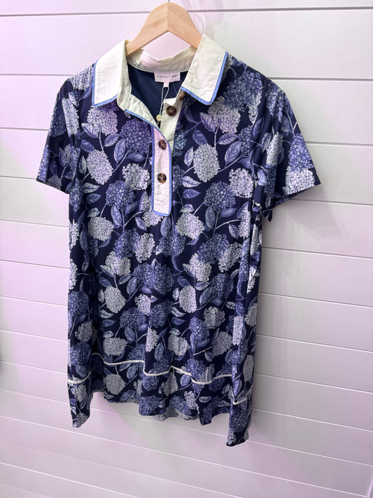 Navy Button Front Floral Print Dress