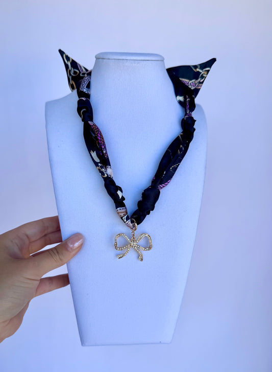 Bow Scarf Necklace (Blk)